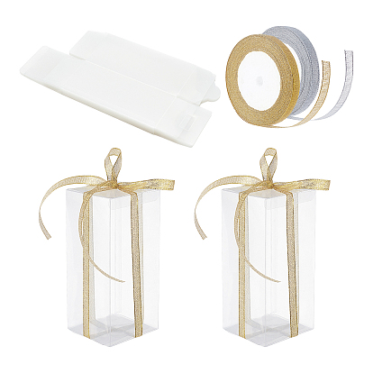 Foldable Transparent PVC Boxes, with Glitter Metallic Ribbon