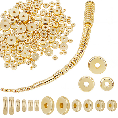 190Pcs 7 Styles Brass Beads, Cadmium Free & Lead Free, Long-Lasting Plated, Disc