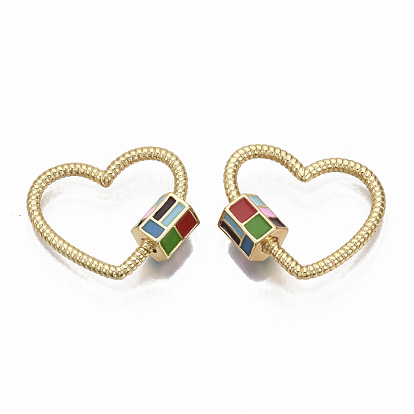 Encanto de cerradura de mosquetón de tornillo de latón esmaltado, para hacer collares, sin níquel, corazón, colorido