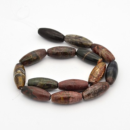Rice Natural Picasso Stone/Picasso Jasper Beads Strands, 28x12mm, Hole: 1mm, about 14pcs/strand, 15.5 inch