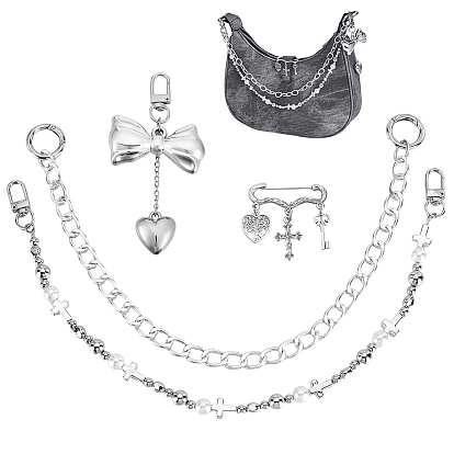 4 шт. 4 стили подвеска-крестик с бантом из алюминия и акриловые звенья цепочки-удлинители для сумок и броши из сплава, Сплав с застежками, аксессуары для замены сумок