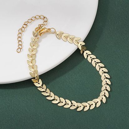 Браслеты-цепочки из латуни с листьями для женщин, с 304 из нержавеющей стали Lobster Claw застежками