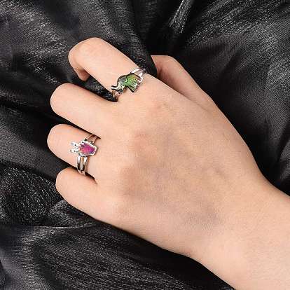 Adjustable Iron Changing Mood Rings, with Brass Findings, Cartoon, Mixed Size, Platinum, 16~20mm Inner Diameter, 100pcs/box