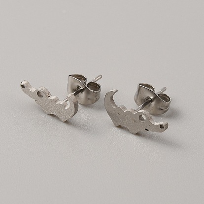 304 Stainless Steel Stud Earrings for Women, with Ear Nuts, Crocodiles
