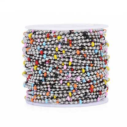 304 Stainless Steel Ball Chains, with Enamel and Spool, Colorful