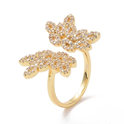 Clear Cubic Zirconia Flower Open Cuff Ring, Brass Jewelry for Women, Cadmium Free & Lead Free