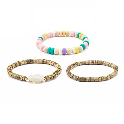 Coconut Beads Stretch Bracelets Set, Handmade Polymer Clay Beads Bracelets for Men Woman