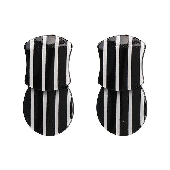 Black and White Striped Line Earrings - Acrylic Fashion Accessories, Wholesale.