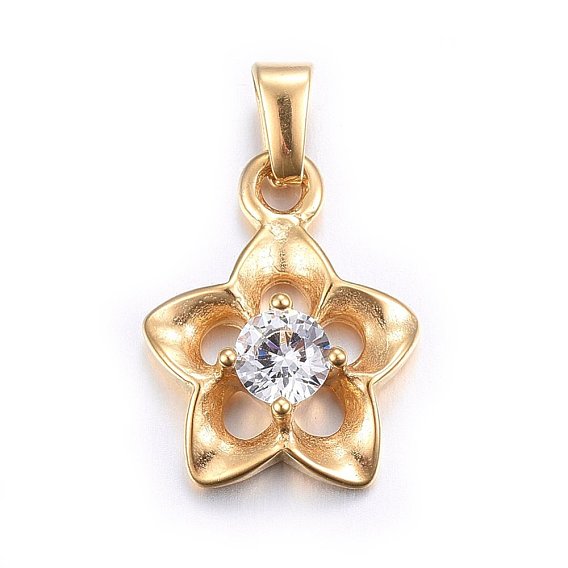 304 подвески из нержавеющей стали, с кубического циркония, цветок, прозрачные