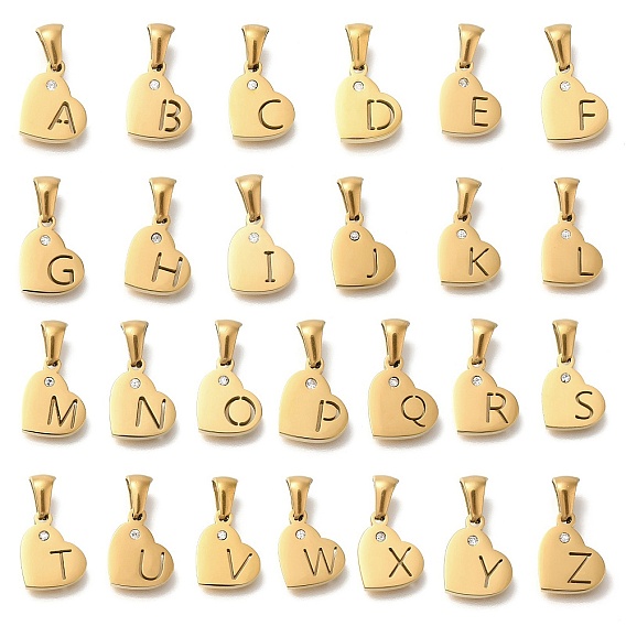 26шт. буквы a~z 304 подвески в виде сердца из нержавеющей стали с хрустальными стразами, сердце
