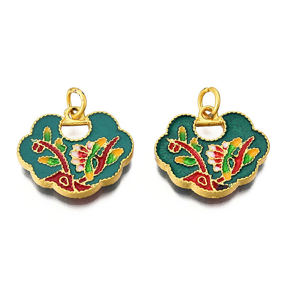 Подвески из эмали и сплава, без кадмия и без свинца, с прыжковых колец, матовый золотой цвет, благоприятный замок облаков с цветком