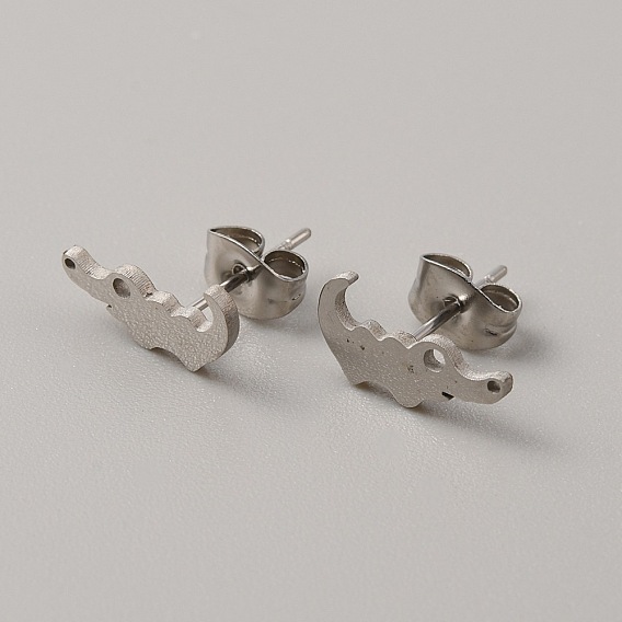 304 Stainless Steel Stud Earrings for Women, with Ear Nuts, Crocodiles