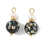 Natural Abalone Shell & Cultured Freshwater Pearl Pendants, Disco Ball Charm, with 304 Stainless Steel Pins