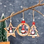 Christmas Theme Wood Gnomes Pendant Decorations, with Wood Beads and Hemp Cord Christmas Tree Hanging Decorations