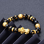 Natural Agate Stone Bracelet with 3D Gold Pixiu for Men and Women