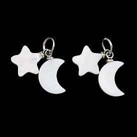 Природные подвески оболочки, Подвески в виде луны и звезды с 304 соединительными кольцами из нержавеющей стали, цвет морской раковины