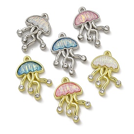 Rack Plating Alloy Rhinestone Pendants, with Resin, Lead Free & Cadmium Free & Nickel Free, Jellyfish Charms