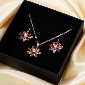 Colorful Glass Flower Jewelry Set, Brass Earrings & Necklaces Set for Women