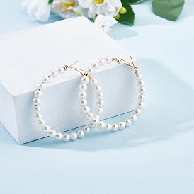 Shell Pearl Beaded Big Hoop Earrings, Alloy Jewelry for Women