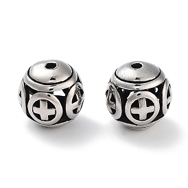 304 Stainless Steel Beads, Hollow, Round with Cross