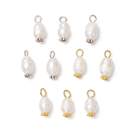 10шт 2 цвета натуральный культивированный пресноводный жемчуг рисовые подвески, с железными петлями и ромашками-разделителями из сплава, цветочный белый