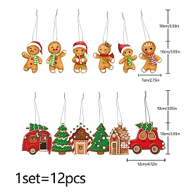 Christmas Gingerbread Man & Tree & House & Car Paper Pendant Decorations, for Christmas Tree Hanging Ornaments