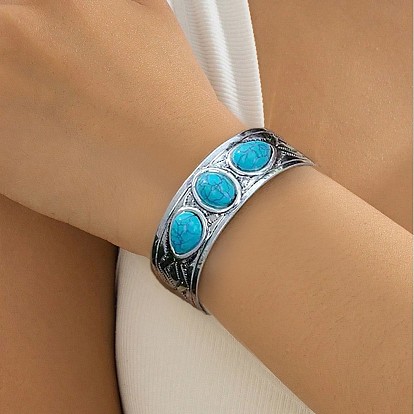 Браслеты-манжеты из сплава для женщин, с синтетической бирюзой/искусственным жемчугом