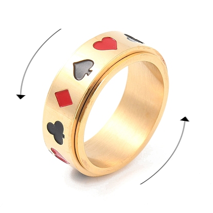 Titanium Steel Spinner Ring, with Playing Card Pattern, Wide Band Rings for Unisex