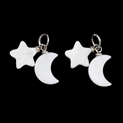Природные подвески оболочки, Подвески в виде луны и звезды с 304 соединительными кольцами из нержавеющей стали, цвет морской раковины