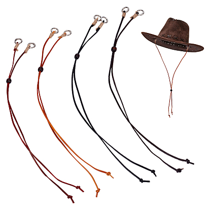 4 шт. 4 стили шнур из коровьей кожи, регулируемый ремешок для шляпы, с пружинными кольцами из цинкового сплава и деревянными бусинами, платина