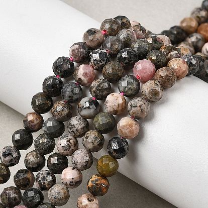 Натуральные бусины из родонита, граненые, круглые