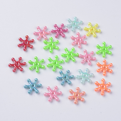 Opaque Acrylic Beads, AB Color Plated, Snowflake