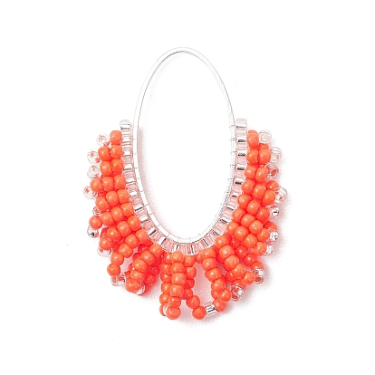 Стеклянные подвески из бисера, овальные амулеты, с латунными связывая колец, серебряные