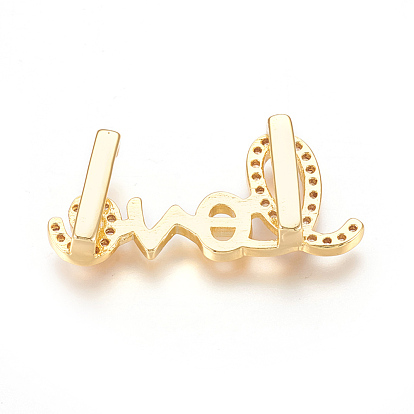 Brass Micro Pave Cubic Zirconia Letter Slide Charms, Lead Free & Cadmium Free & Nickel Free, Long-Lasting Plated, Word Love, Clear