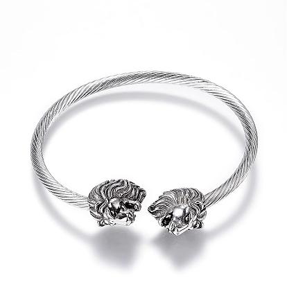 316 Surgical Stainless Steel Cuff Bangles, Lion Head