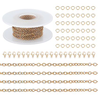Наборы для изготовления ожерелья из цепочки своими руками, включая 304 кабельные цепи из нержавеющей стали, застежки-карабины и открытые соединительные кольца