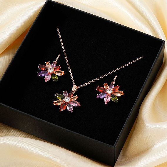 Набор украшений из разноцветных стеклянных цветов, Комплект из латунных серег и ожерелий для женщин