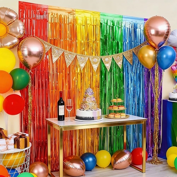 3Pcs PET Iridescent Metallic Party Tassel Streamers, Decorative Ribbons for Event & Celebration Decor