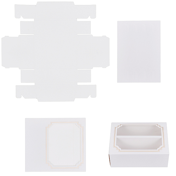 Cake Box, with PVC Display Window, Cardboard Gift Packaging Boxes for Cookies, Small Cakes, Muffin, Rectangle