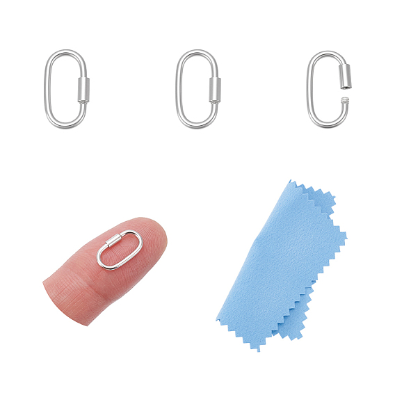 3шт. серебряный карабин с фиксатором, овальные, с замшевой тканью из поликарбоната квадратной серебряной полировальной салфеткой