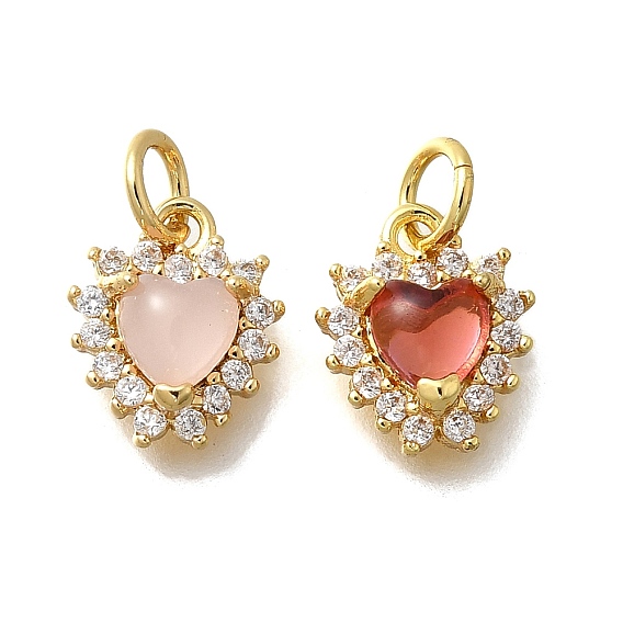 Латунный микропаве кубический цирконий со стеклянными подвесками, сердце прелести, без свинца и без кадмия, реальный 18 k позолоченный, стойки покрытие, с целью перехода в кольце