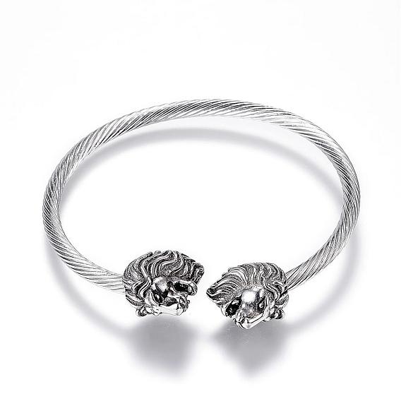 316 Surgical Stainless Steel Cuff Bangles, Lion Head