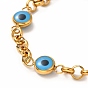 Ion Plating(IP) 304 Stainless Steel Rolo Chain Bracelets, Enamel Evil Eye Link Bracelets for Women