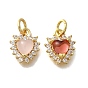 Латунный микропаве кубический цирконий со стеклянными подвесками, сердце прелести, без свинца и без кадмия, реальный 18 k позолоченный, стойки покрытие, с целью перехода в кольце