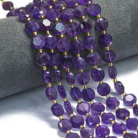 Природный аметист нитей бисера, граненый шестиугольный разрез, плоско-круглые, с бисером