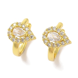 Teardrop Brass Cuff Earrings, with Clear Cubic Zirconia for Women