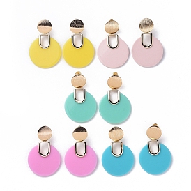 Opaque Acrylic Stud Earrings, with Brass Findings and Ear Nuts, Flat Round