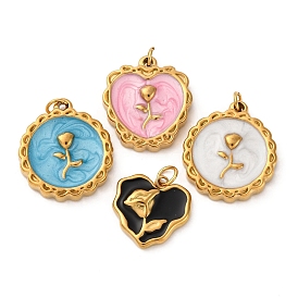 304 нержавеющей стальной эмали подвески, цветочный шарм, с целью перехода в кольце, ионное покрытие (ip), реальный 18 k позолоченный