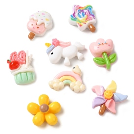 Opaque Resin Decoden Cabochons, Flower/Cake/Rainbow/Pony/Windmill, Mixed Shapes