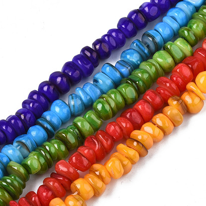 Natural Trochid Shell/Trochus Shell Beads Strands, Dyed, Flat Round